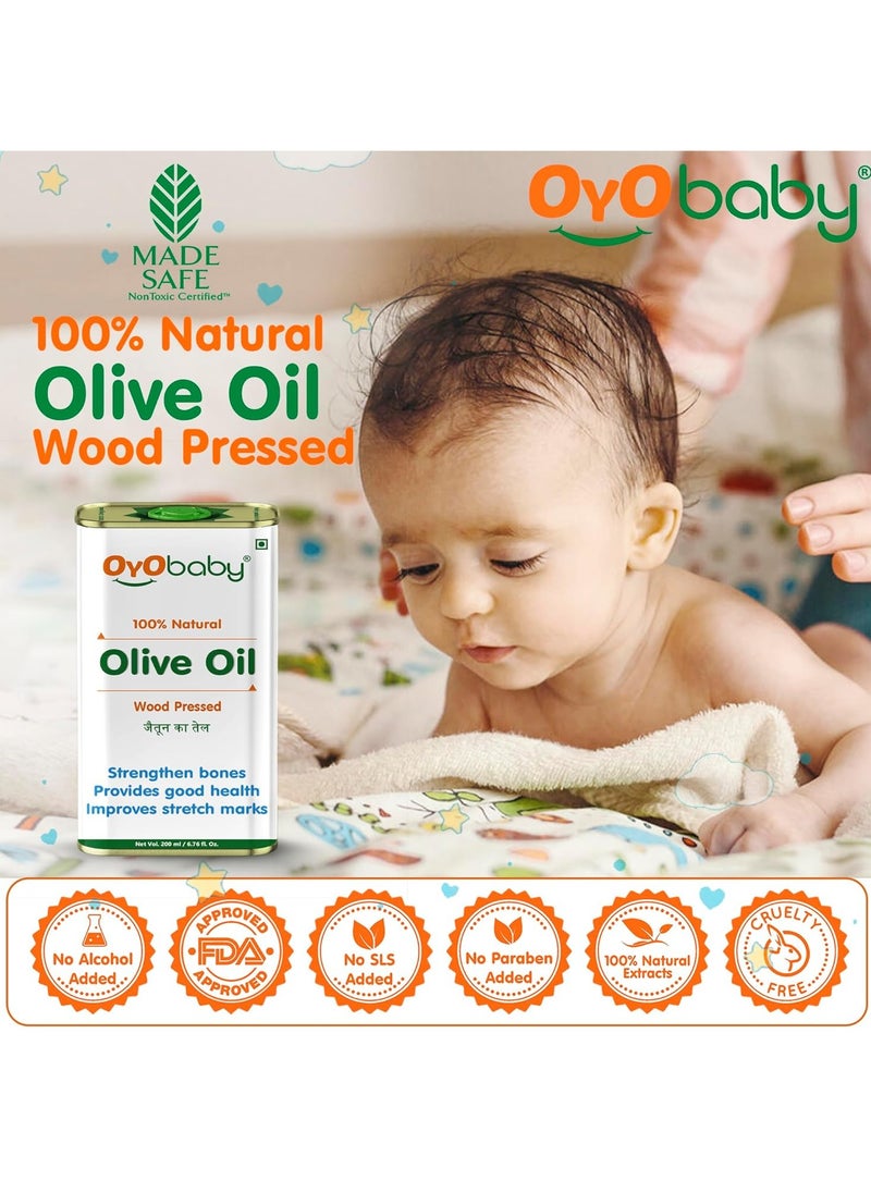 OYO BABY - OYO BABY Oil for baby Massage and Hair Pure Oil  Wood Pressed Best for bone Developmemt and healthy muscles  Nourishes skin Olive Oil 200 ml - Image 1