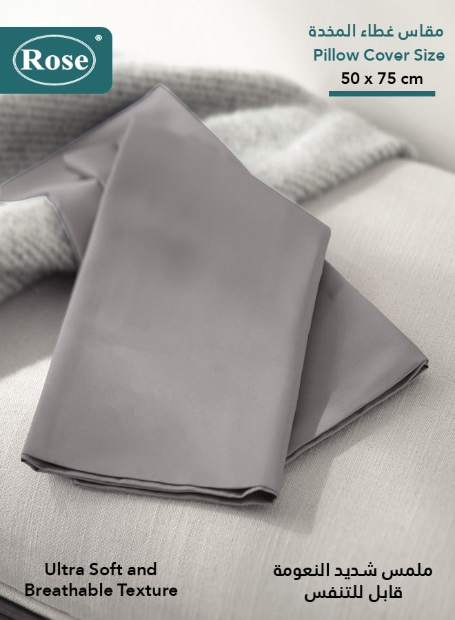 Rose Luxurious Plain Pillow Covers Set with Envelop Closure Design, Pillowcases 2-Pieces Set, Soft & Cozy Microfiber Breathable and Cooling, Standard Size 50×75 cm, Light Grey - Image 3