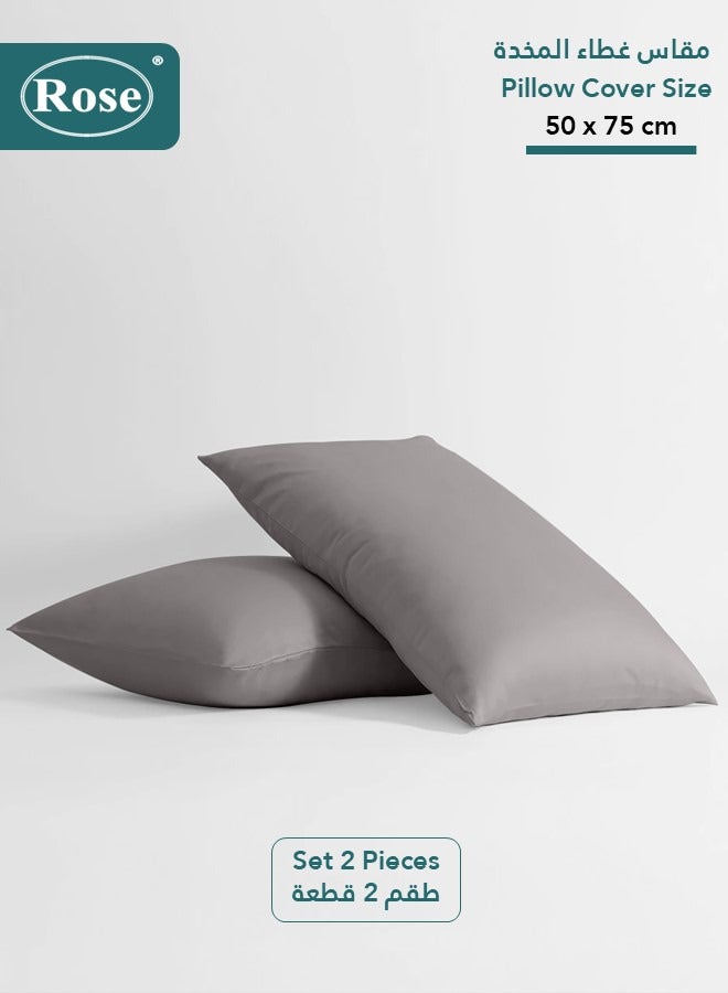 Rose Luxurious Plain Pillow Covers Set with Envelop Closure Design, Pillowcases 2-Pieces Set, Soft & Cozy Microfiber Breathable and Cooling, Standard Size 50×75 cm, Light Grey - Image 1