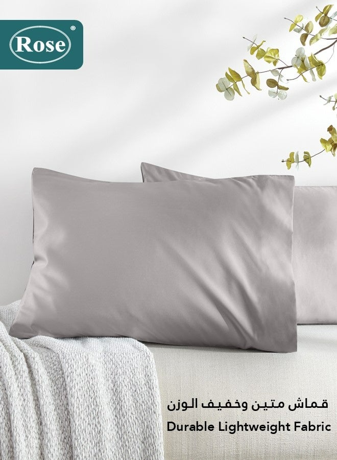 Rose Luxurious Plain Pillow Covers Set with Envelop Closure Design, Pillowcases 2-Pieces Set, Soft & Cozy Microfiber Breathable and Cooling, Standard Size 50×75 cm, Light Grey - Image 4