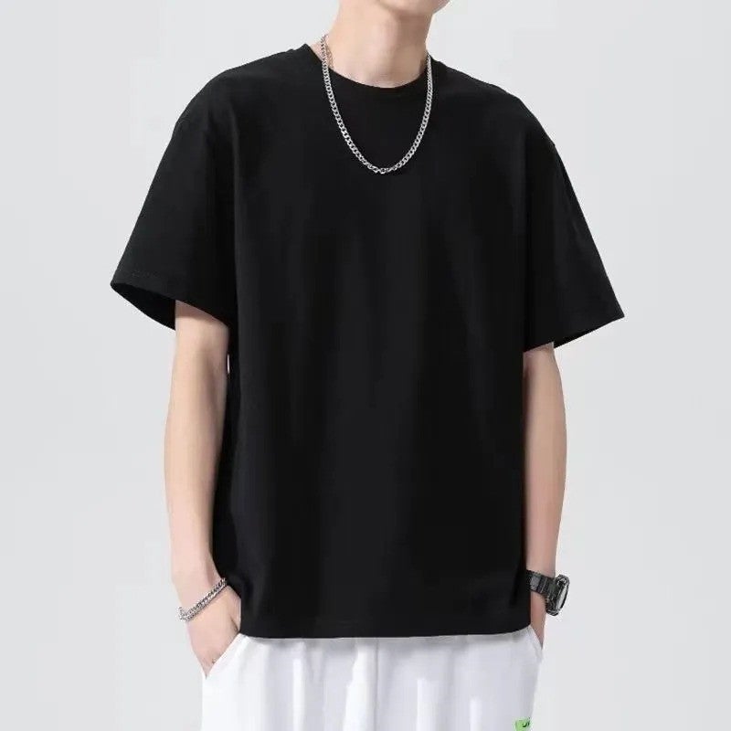 Heavy 260g inner white t-shirt for boys, pure cotton long-sleeved loose plus-size American West Coast closed-sleeved shirt, T-shirt - Image 1