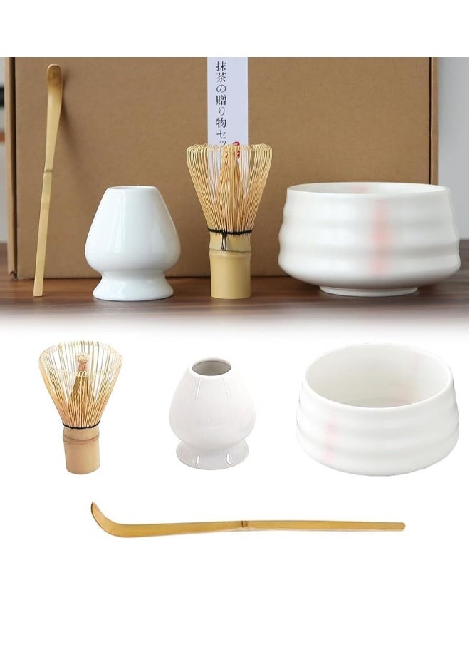 NIBEMINENT Matcha Tea Set, 4 pcs set Matcha tool, Matcha Ceramic Bowl, Matcha Whisk, White Whisk Holder, Traditional Scoop, Perfect Set to a Traditional of Matcha (4 pcs set)  - Image 1