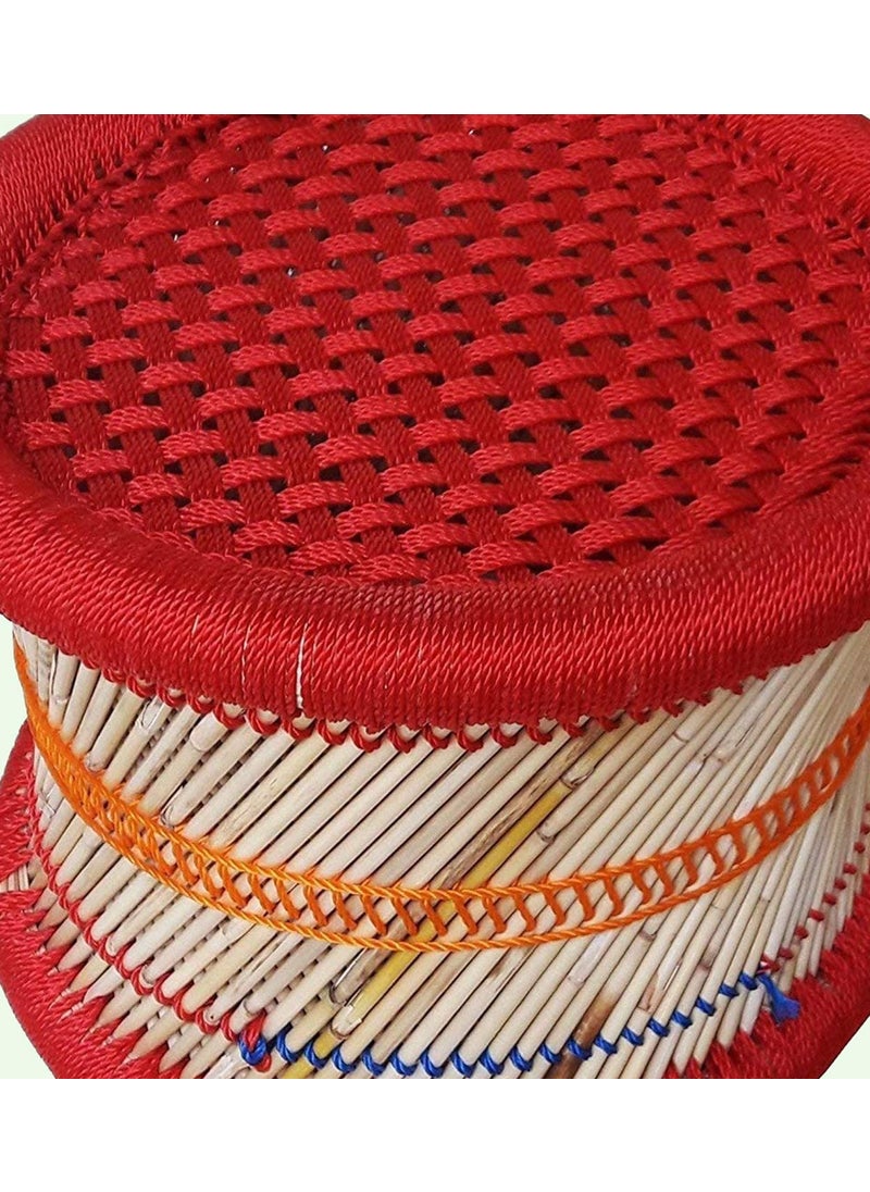 Generic - Rajputana Enterprises! Natural Handmade Geo Moray Reed/Moojh/Jute Decorative Stool (Mudda): Red Coloured (Design) - 13 X 16 Inch Set of 2 - Image 1