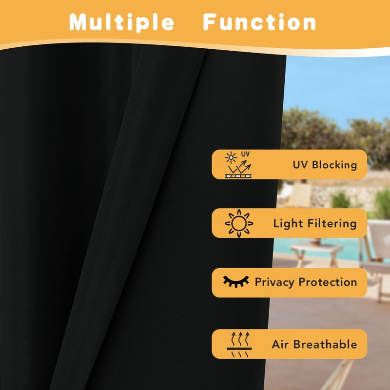 HolidayIdeas Outdoor Curtains for Patio Waterproof, 4 Panels - 54 x 84 Inch - Privacy Protection & Light Filtering Curtains Black Grommet Outside Curtains for Porch, Gazebo, Pergola, Backyard - Image 3