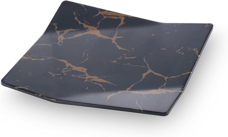 Servewell Melamine 8.5" Square Plate with Gold Crack Design - Image 1
