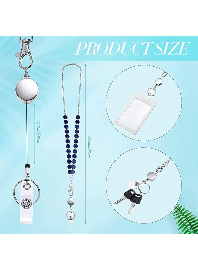 erorex 3 Pieces Id Badge Lanyard Necklace With Id Holder Clip Stainless Steel Beaded Chain Retractable Badge Reel Valentine Present Retro Style  - Image 2