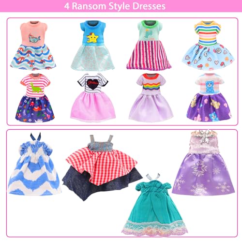 ENOCHT 25 Pcs 5.3 Inch Doll Clothes Suitcase Accessories 4 Dresses 3 Tops and Pant Outfits 3 Swimsuits 1 Luggage 3 Shoes 11 Travel Accessories Glasses for 5.3 Inch Dolls(Doll NOT Include) - Image 3