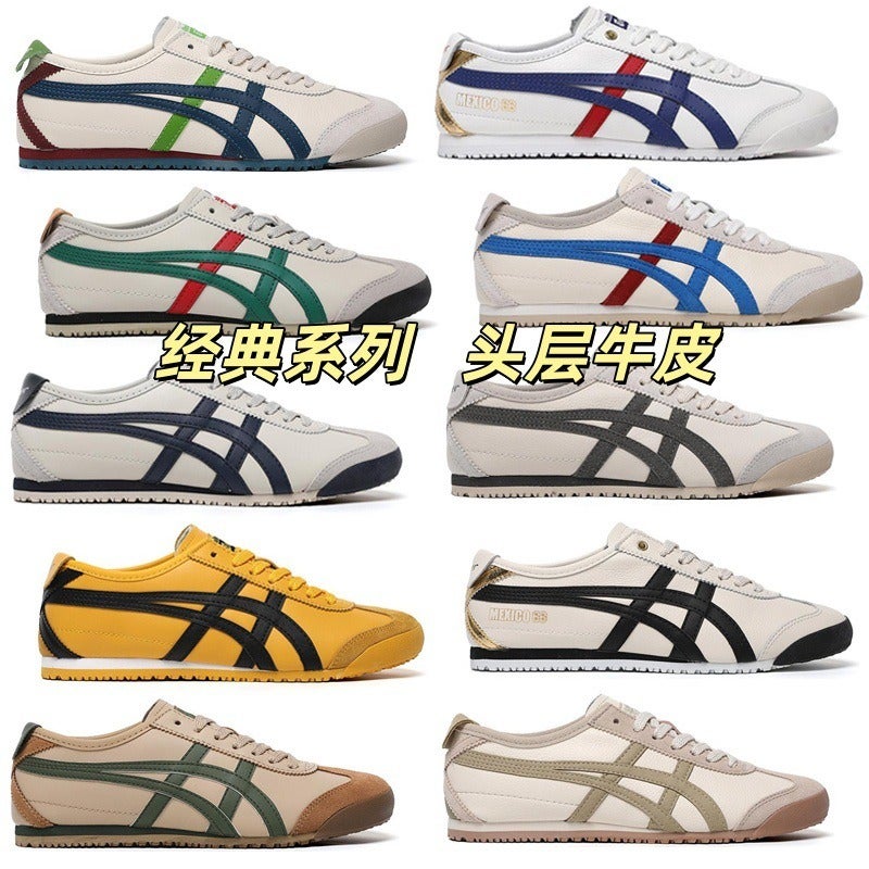 أونيتسوكا تايجر جلد طبيعي من الطبقة الأولى أحذية Onitsuka Tiger T-Toe سلسلة Mexic66 كلاسيكية رجعية للأزواج - Image 2