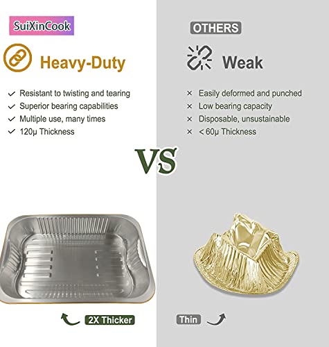 SuiXinCook Gold Aluminum Foil Baking Pans with lids Heavy-Duty 9"×13"(10pack+10Lids), Disposable Food containers reusable F330(3500ML) - Image 5
