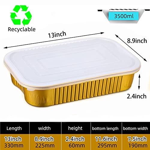 SuiXinCook Gold Aluminum Foil Baking Pans with lids Heavy-Duty 9"×13"(10pack+10Lids), Disposable Food containers reusable F330(3500ML) - Image 3