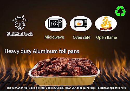 SuiXinCook Gold Aluminum Foil Baking Pans with lids Heavy-Duty 9"×13"(10pack+10Lids), Disposable Food containers reusable F330(3500ML) - Image 2