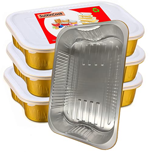 SuiXinCook Gold Aluminum Foil Baking Pans with lids Heavy-Duty 9"×13"(10pack+10Lids), Disposable Food containers reusable F330(3500ML) - Image 1