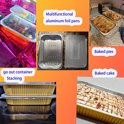 SuiXinCook Gold Aluminum Foil Baking Pans with lids Heavy-Duty 9"×13"(10pack+10Lids), Disposable Food containers reusable F330(3500ML) - Image 4