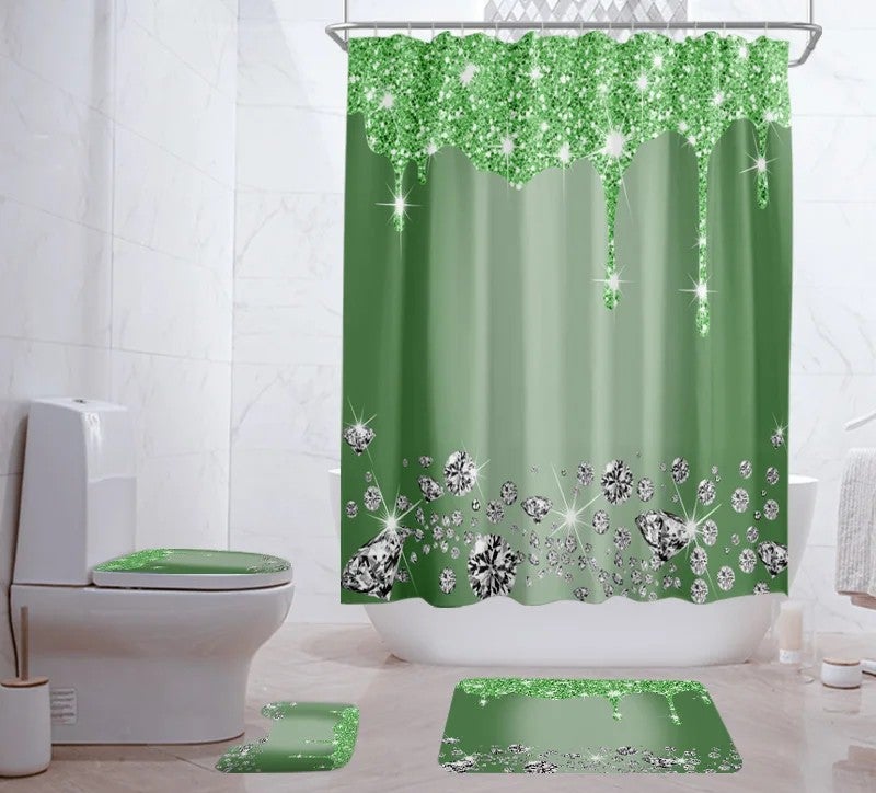 Y&D Hot Selling 4PCS Pink Diamond 100% Polyester ized Printing Bathroom Mat Shower Curtain Set - Image 3