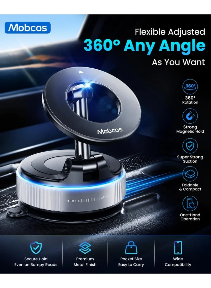 Mobcos Mobcos Car Phone Holder Grey Mobcos Magnetic Safe Car Phone Holder – Magnetic Suction Cup Mount with 360° Rotation, Foldable Pocket-Size Design, Strong Grip for Dashboard & Windshield  | Best Price UAE