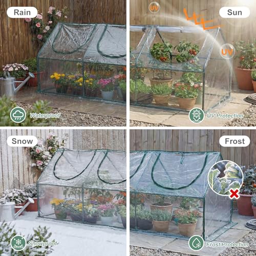 Aoodor 9 x 3 x 3 ft Mini Greenhouse with 3 Zipper Doors, Water-Resistant, UV-Protected for Flowers, Vegetables, and Herbs, Transparent - Image 5
