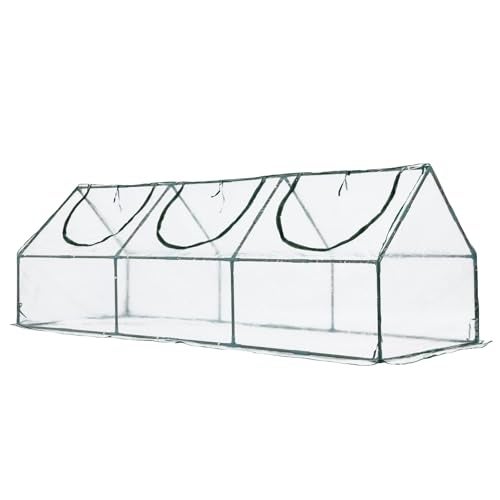 Aoodor 9 x 3 x 3 ft Mini Greenhouse with 3 Zipper Doors, Water-Resistant, UV-Protected for Flowers, Vegetables, and Herbs, Transparent - Image 1