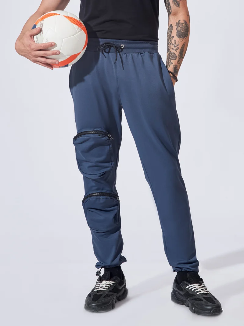 مانياك مانياك بنطلون كارغو رجالي رمادي داكن بقصة ضيقة بجيوب أمامية 90% بوليستر 10% سباندكس تيري فرنسي