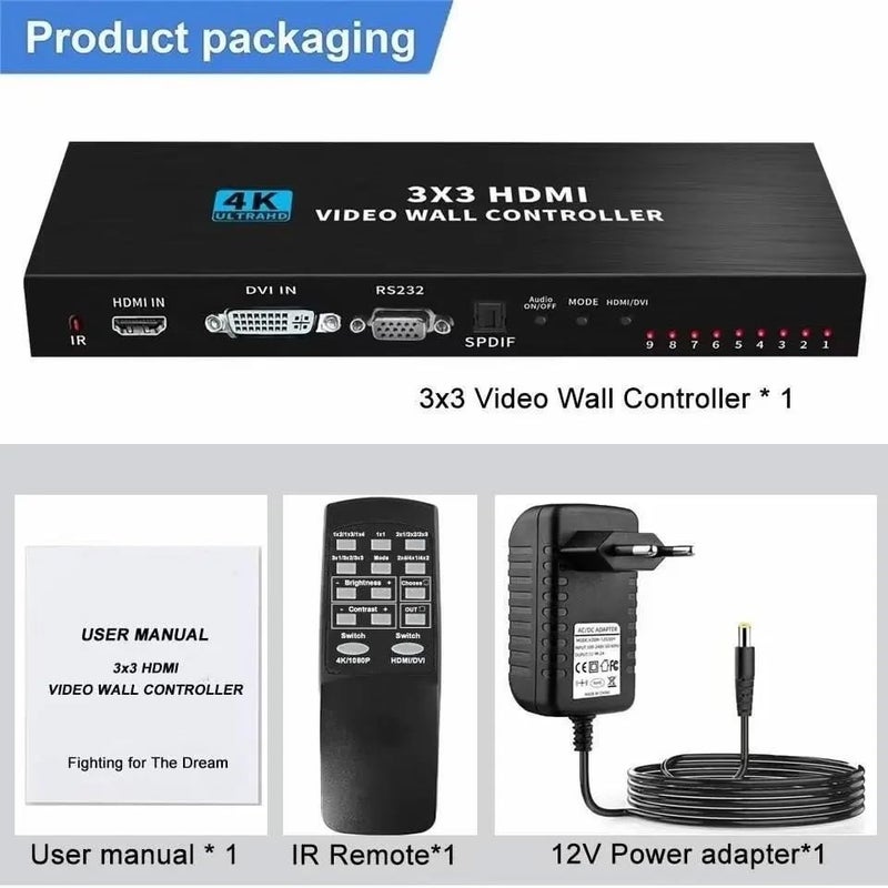 Tobo Video Wall Controller 3x3 HDMI Video Image Processor, Support 3840x2160/30HZ HDMI Input & DVI Input, 9-Screen Splicing TV Wall Controller, Support 3x3 3x2 2x2 3x1 1x4 2x3 4x2 2x4 TD-1048H - Image 4