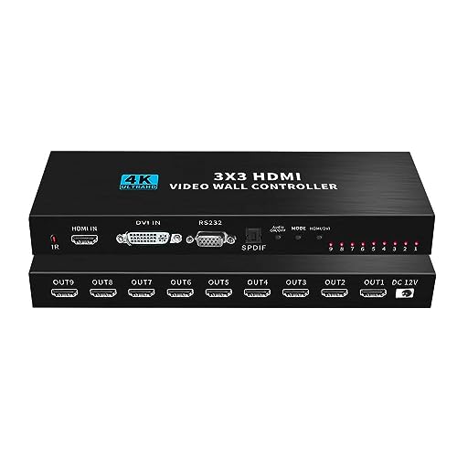Tobo Video Wall Controller 3x3 HDMI Video Image Processor, Support 3840x2160/30HZ HDMI Input & DVI Input, 9-Screen Splicing TV Wall Controller, Support 3x3 3x2 2x2 3x1 1x4 2x3 4x2 2x4 TD-1048H - Image 1