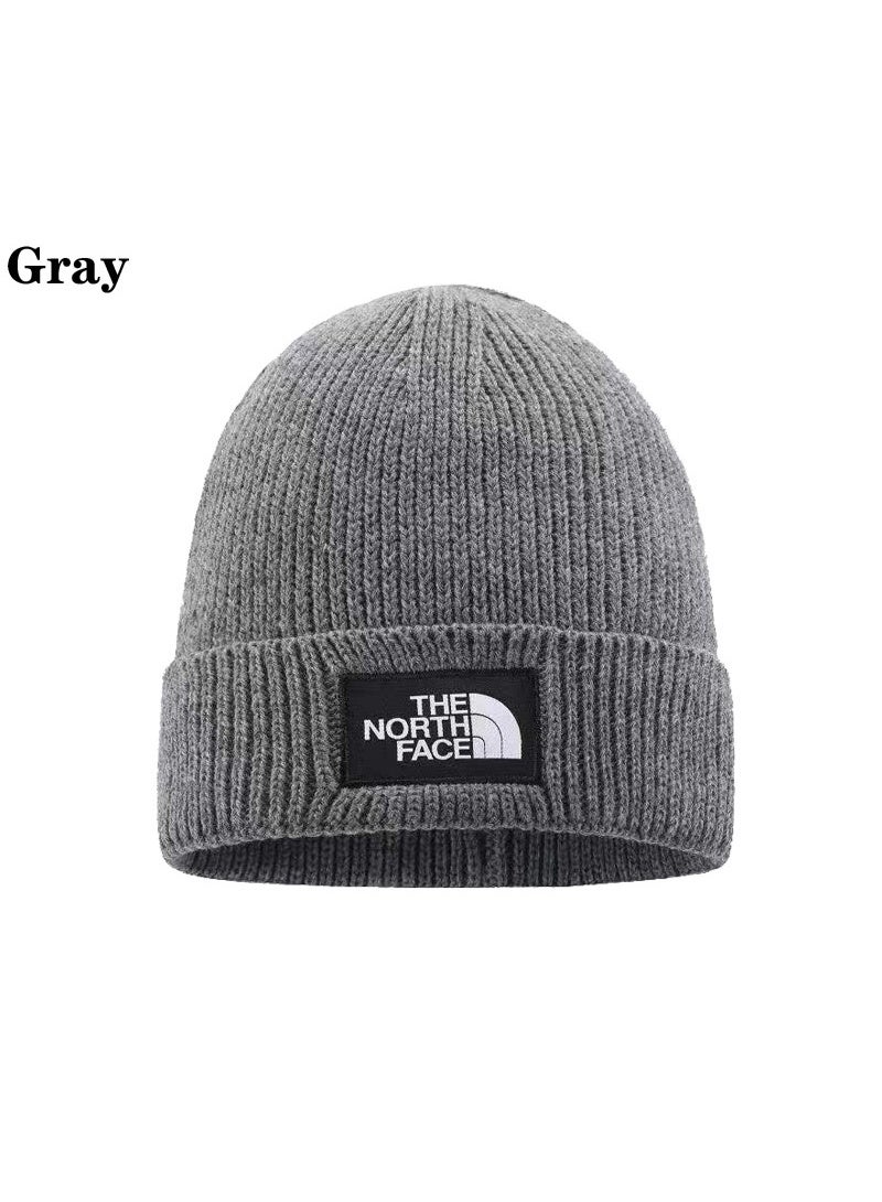 The North Face Gray Ribbed Beanie – Versatile Warm Winter Hat with Iconic Logo 577Size