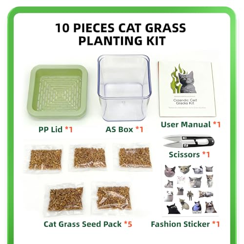 LYKOCLEAN Hydroponic Cat Grass Kit with 5 Pack Non GMO Seeds & Scissors - Cat Grass for Indoor Cats, Helps Cat with Hairballs & Digestion, Easy 3-Step Setup,Gifts for Cat Lovers (Food-Safe PP&AS, 7-Day Growth) - Image 2