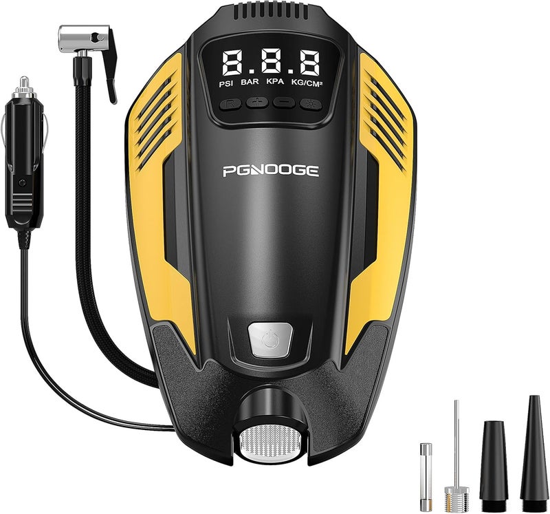 PGNOOGE 150 PSI Car Tyre Inflator, Car Tyre Pump DC 12V Auto-Off, Tyre Inflator for Cars SUV Motorbikes Balls, Tyre Pump with LED Light - Image 1