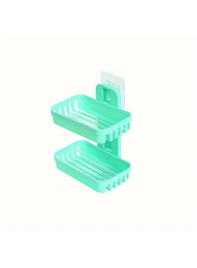 Beige Wall Mounted Double Layer Soap Holder With Drain Box And Sponge Holder - Image 4