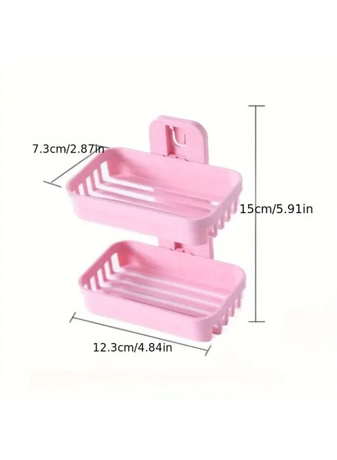 Beige Wall Mounted Double Layer Soap Holder With Drain Box And Sponge Holder - Image 5