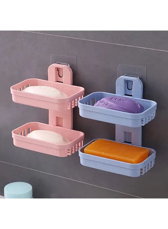 Beige Wall Mounted Double Layer Soap Holder With Drain Box And Sponge Holder - Image 2