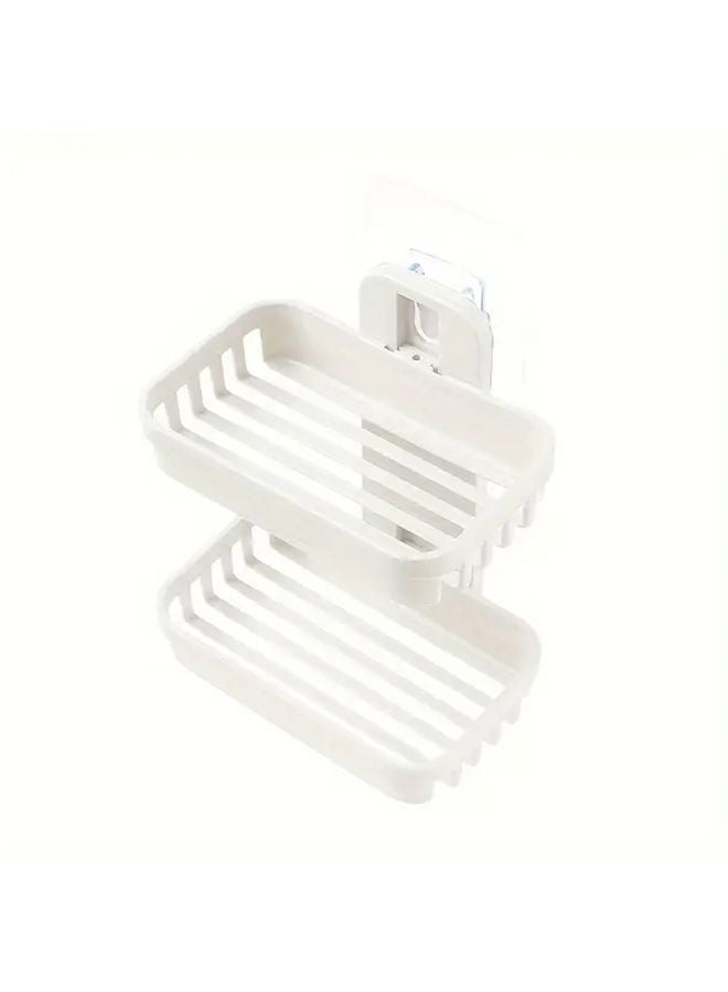 Beige Wall Mounted Double Layer Soap Holder With Drain Box And Sponge Holder - Image 1