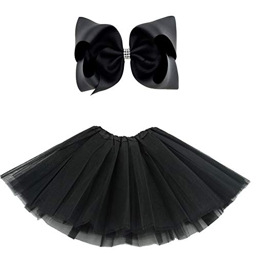 BGFKS 5 Layered Tulle Tutu Skirt for Girls with Hairbow, Ballet Dressing Up Kid Tutu Skirt (Black, 2-8 Years Old) - Image 5