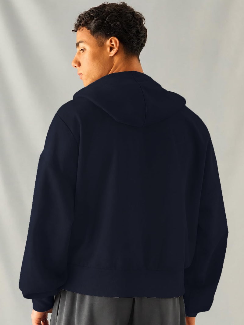 Jump Cuts Mens Solid Hooded Neck Full Sleeve Navy Full Zipper Kangaroo Pockets LoopKnit Sweatshirt - Image 5