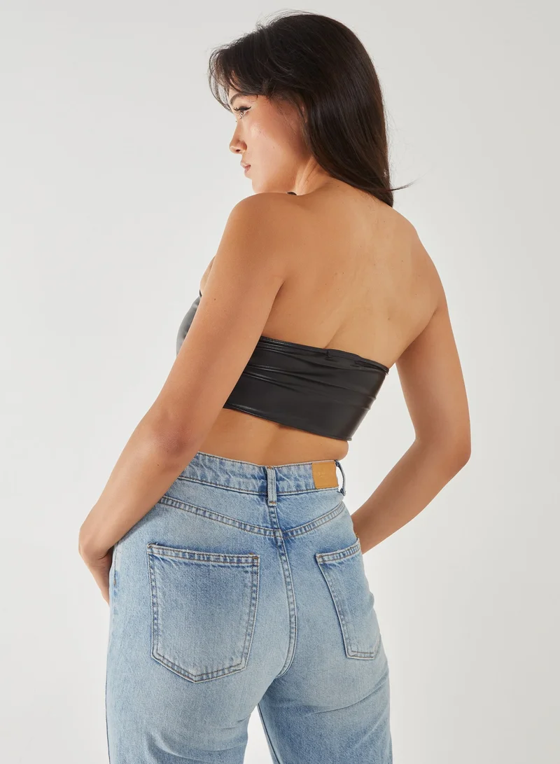 Pink Vanilla PU Seam Detail Corset Top