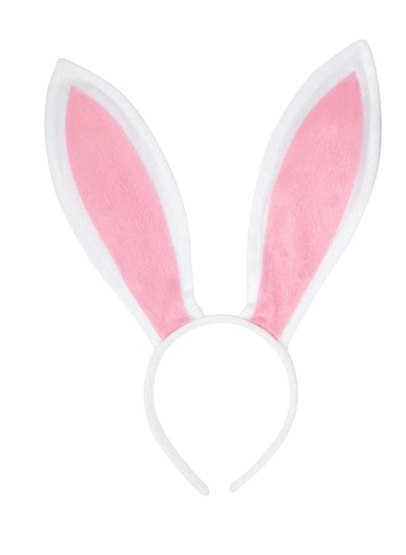SYOSI Bunny Ears Headband Plush Rabbit Ears Headwear- Bunny Girl  Bunny Ear Headband, for Cosplay Party Favor White and Pink Bunny Costume Accessories - Image 1