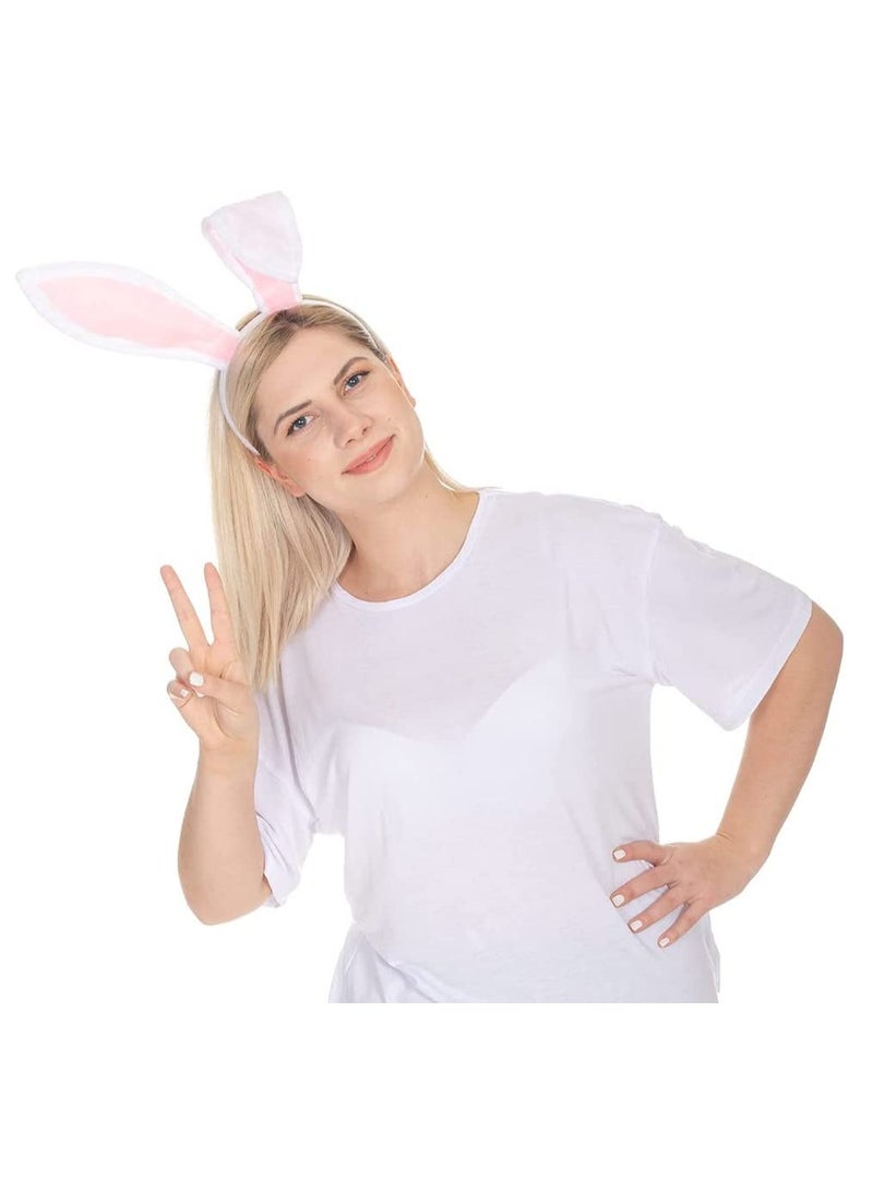 SYOSI Bunny Ears Headband Plush Rabbit Ears Headwear- Bunny Girl  Bunny Ear Headband, for Cosplay Party Favor White and Pink Bunny Costume Accessories - Image 3