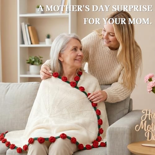 cagulax Rose Bouquet Blanket Crochet Knitted Blanket with Rose Flowers Romantic Gifts for Women Couples Wife Girlfriend Birthday Anniversary Mothers Day Flower Bouquet Throw Blankets 31 Inches - Image 3