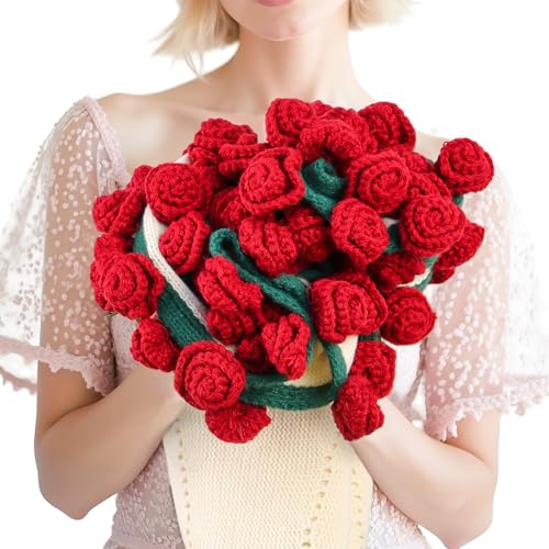 cagulax Rose Bouquet Blanket Crochet Knitted Blanket with Rose Flowers Romantic Gifts for Women Couples Wife Girlfriend Birthday Anniversary Mothers Day Flower Bouquet Throw Blankets 31 Inches - Image 1