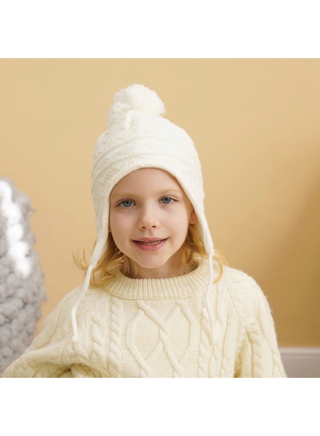 Connectyle Boys Girls Kids Knit Winter Hat Earflap Warm Beanie Skull Cap L White - Image 3
