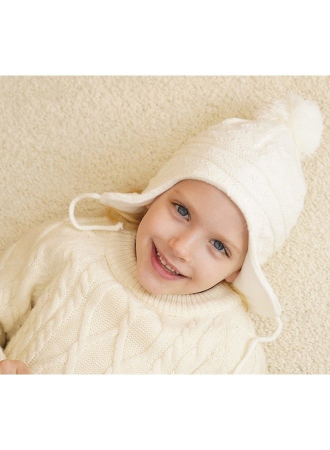 Connectyle Boys Girls Kids Knit Winter Hat Earflap Warm Beanie Skull Cap L White - Image 2