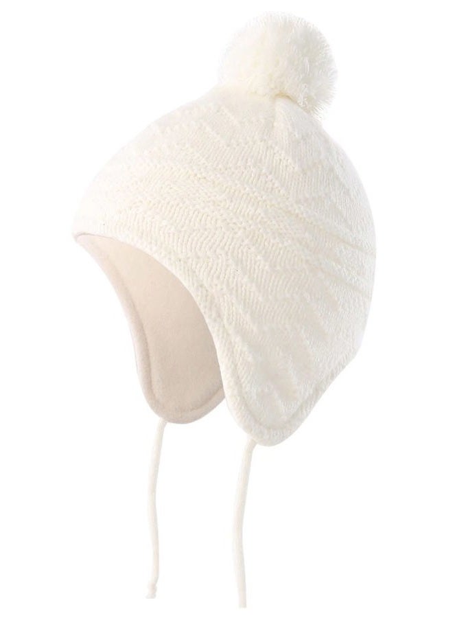 Connectyle Boys Girls Kids Knit Winter Hat Earflap Warm Beanie Skull Cap L White - Image 1