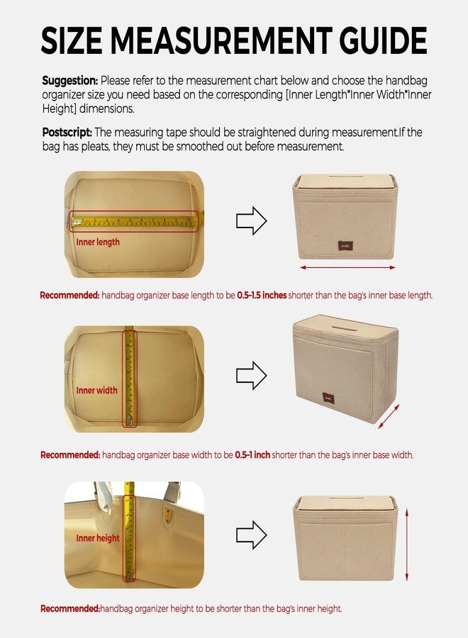GIVLEFLY Medium Slim Purse Organizer Insert for Tote Bag, Felt Handbag Organizer with Flap Cover, Removable Zipper Pouch, Key Leash, Structured Bag Insert with Handle & Pen Holder,Beige - Image 3