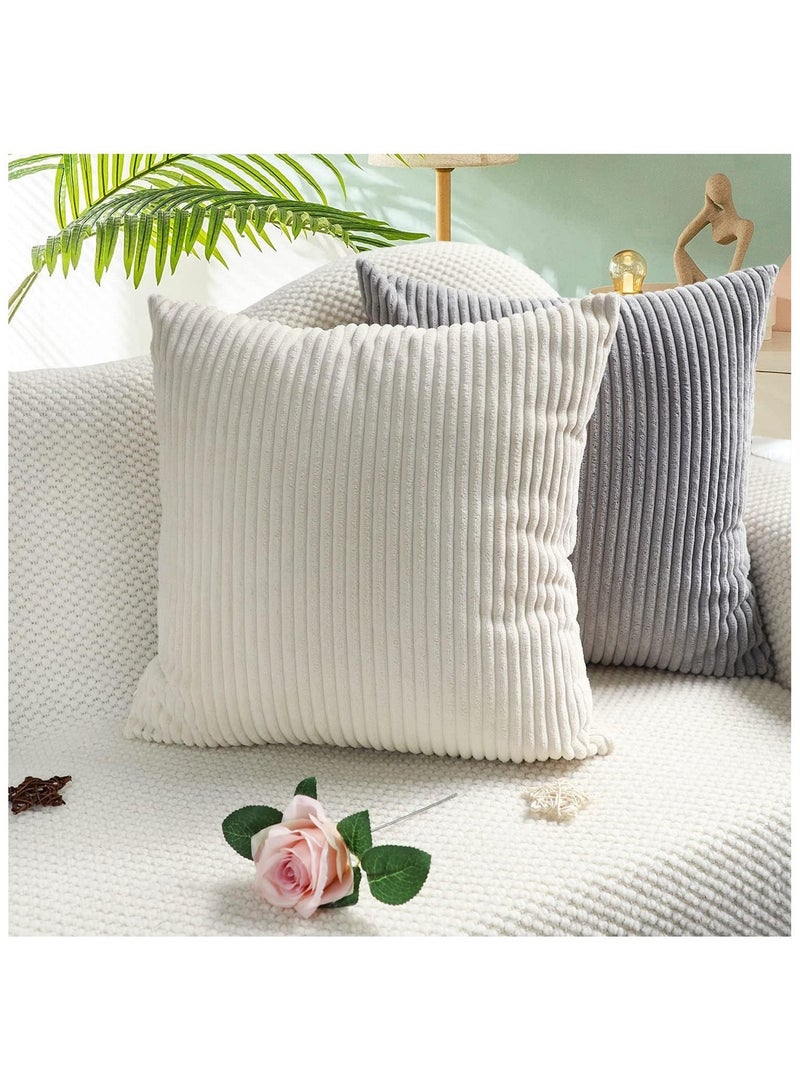 Set of 4 Decorative Cushion Covers 45x45cm Corduroy Striped Neutral - Image 2