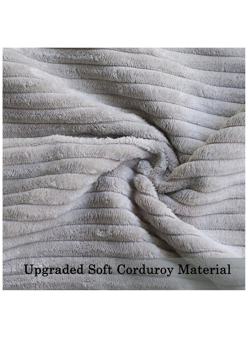Set of 4 Decorative Cushion Covers 45x45cm Corduroy Striped Neutral - Image 5