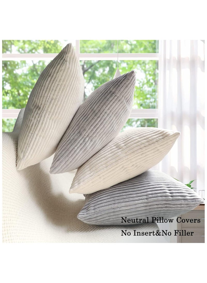 Set of 4 Decorative Cushion Covers 45x45cm Corduroy Striped Neutral - Image 4
