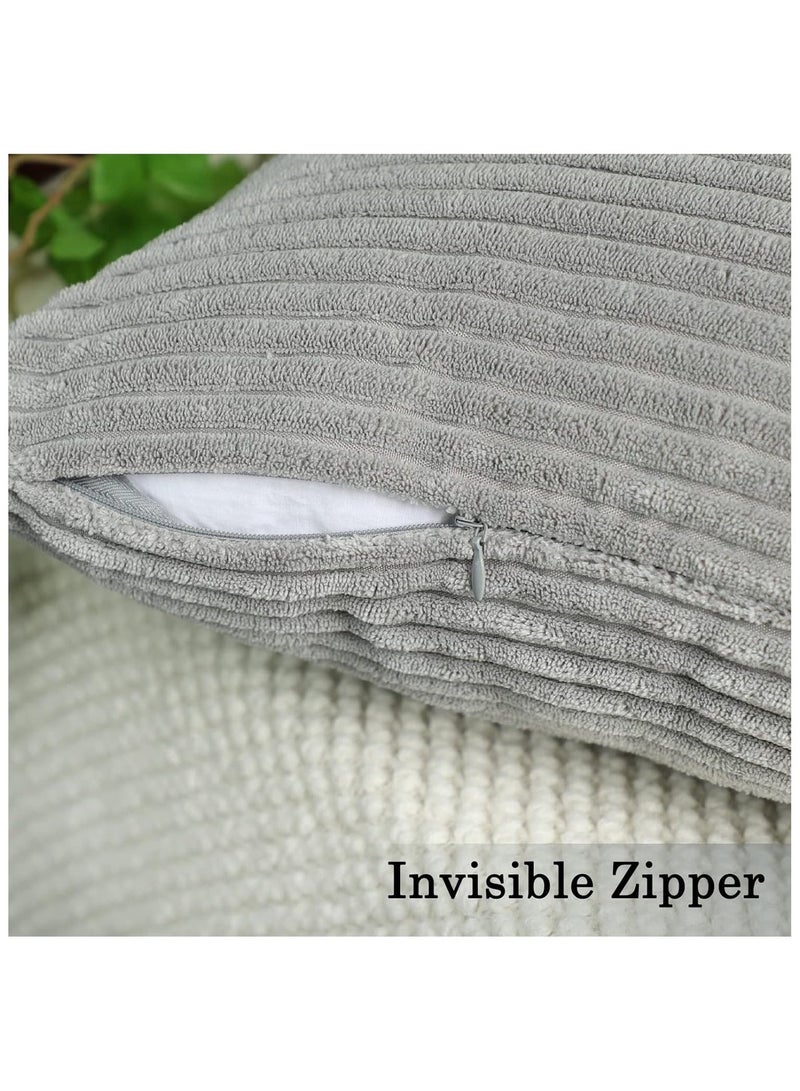 Set of 4 Decorative Cushion Covers 45x45cm Corduroy Striped Neutral - Image 3