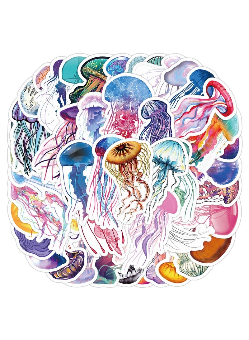 ملصقات قنديل البحر، 50 قطعة، ملصقات فينيل مقاومة للماء على شكل قنديل البحر لزجاجات المياه والكمبيوتر المحمول والأمتعة والأكواب والكمبيوتر والهاتف المحمول ولوح التزلج والجيتار - Image 1