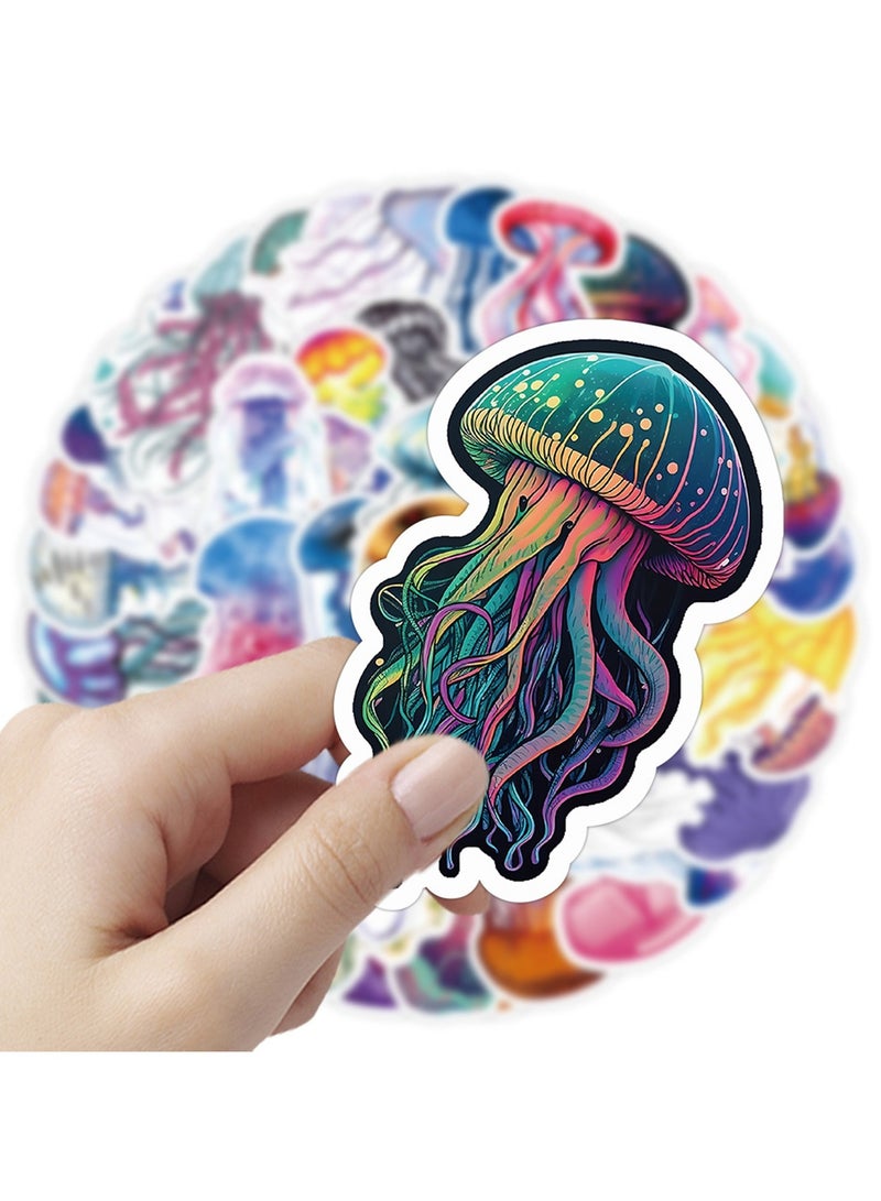 ملصقات قنديل البحر، 50 قطعة، ملصقات فينيل مقاومة للماء على شكل قنديل البحر لزجاجات المياه والكمبيوتر المحمول والأمتعة والأكواب والكمبيوتر والهاتف المحمول ولوح التزلج والجيتار - Image 2