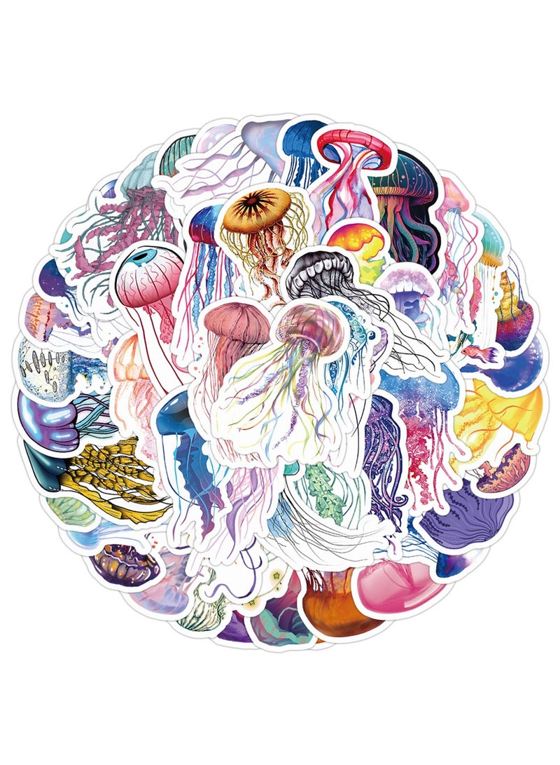ملصقات قنديل البحر، 50 قطعة، ملصقات فينيل مقاومة للماء على شكل قنديل البحر لزجاجات المياه والكمبيوتر المحمول والأمتعة والأكواب والكمبيوتر والهاتف المحمول ولوح التزلج والجيتار - Image 4