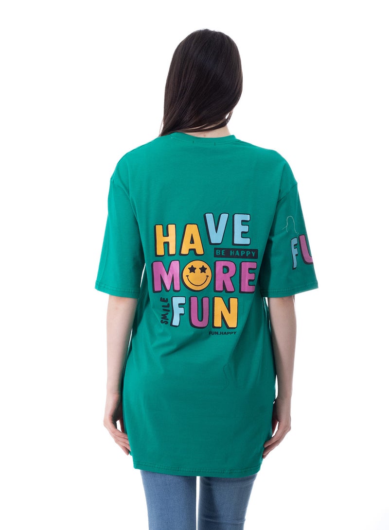 بيبو تيشيرت حريمي طويل اكمام قصيرة مطبوع - Image 3